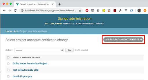 Add Project Annotate Entities button